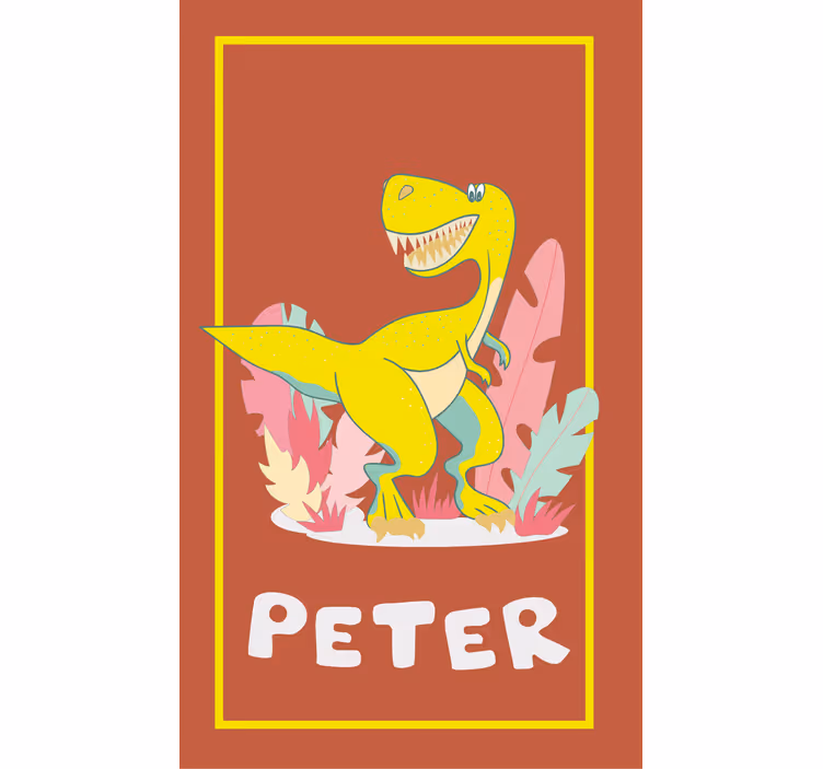 Yellow T-Rex with name dinosaur roller blind - TenStickers