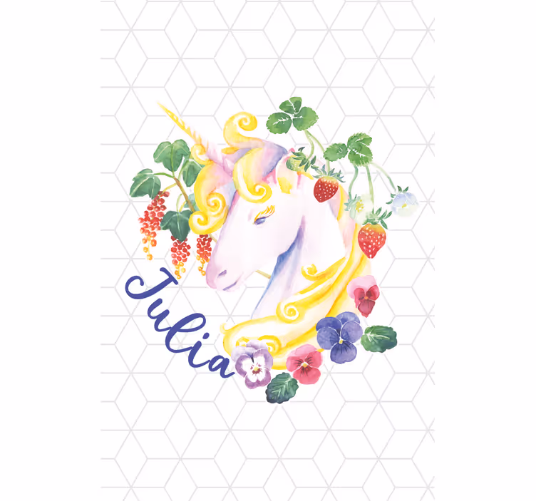 Floral unicorn with name children room roller blind - TenStickers