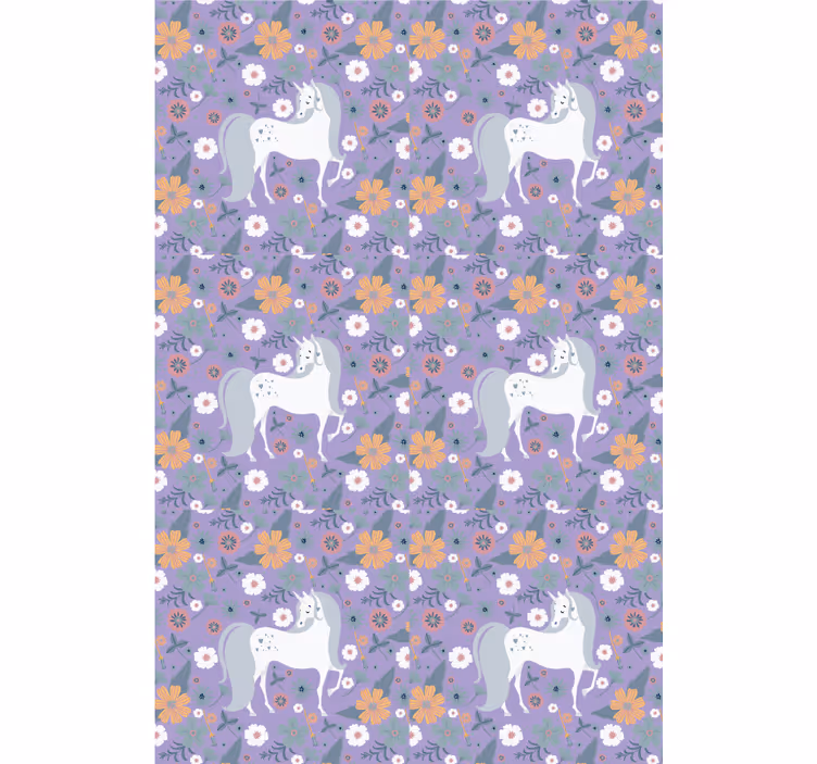 Purple unicorns and flowers children room roller blind - TenStickers