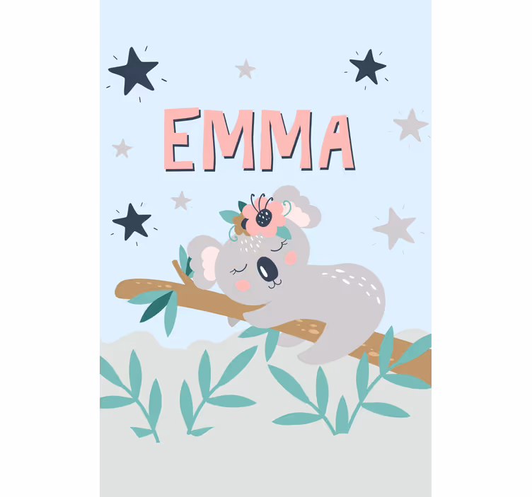 Baby koala with name children room roller blind - TenStickers