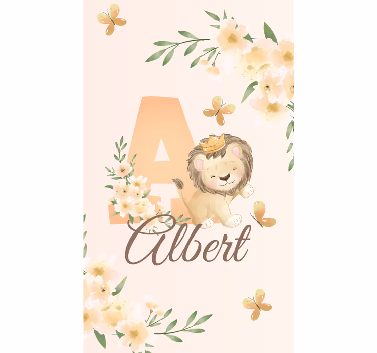 Baby lion with name and initial children room roller blind - TenStickers
