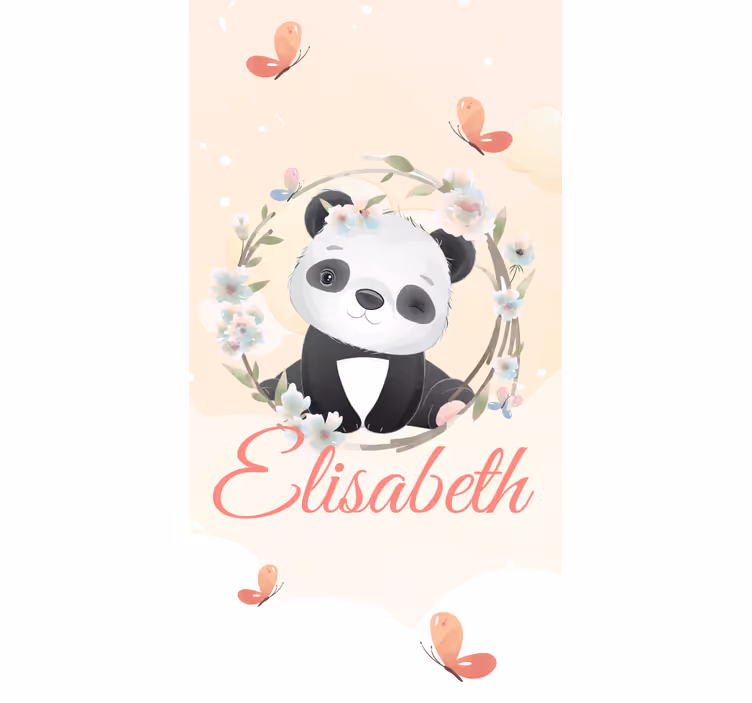 Baby panda with name children room roller blind - TenStickers