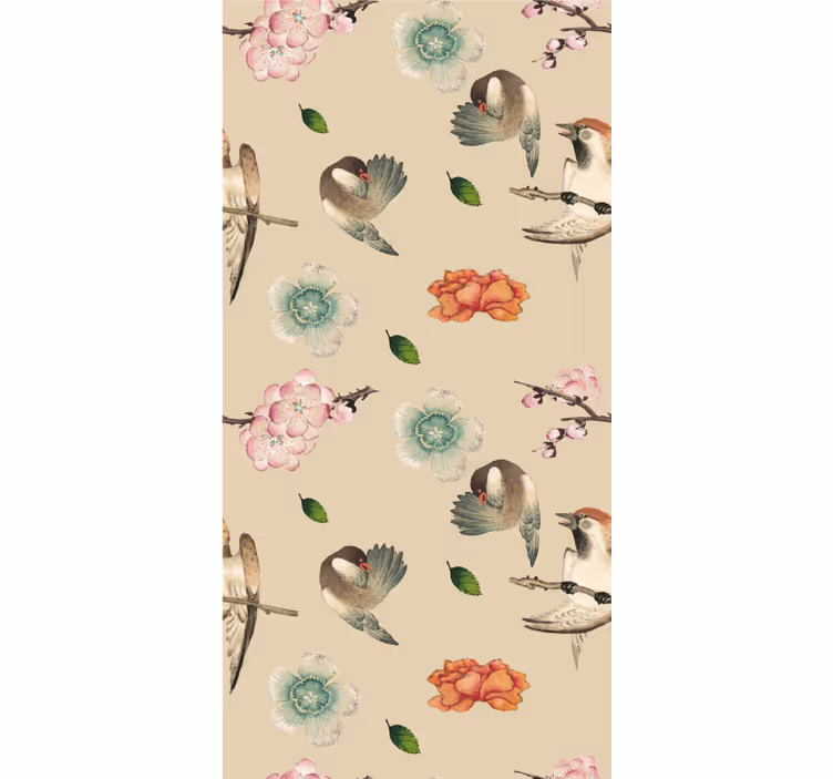 Beige avian design flowers and plants roller blind - TenStickers