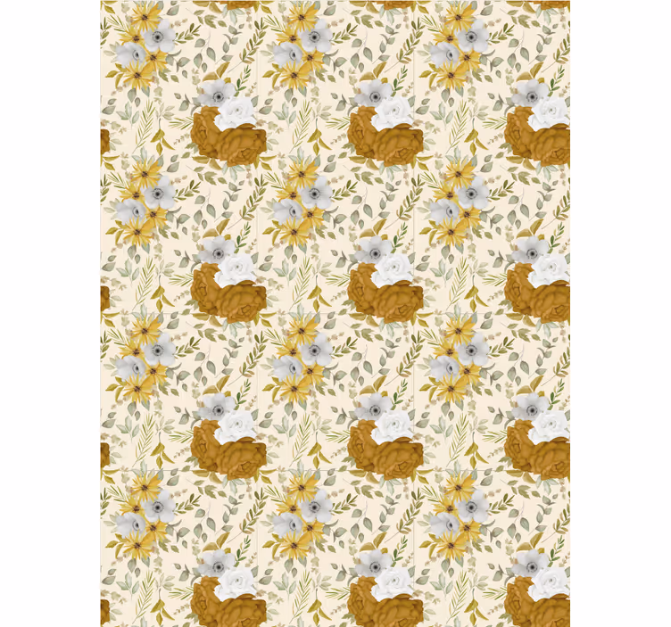 Beige and brown pattern flowers and plants roller blind - TenStickers