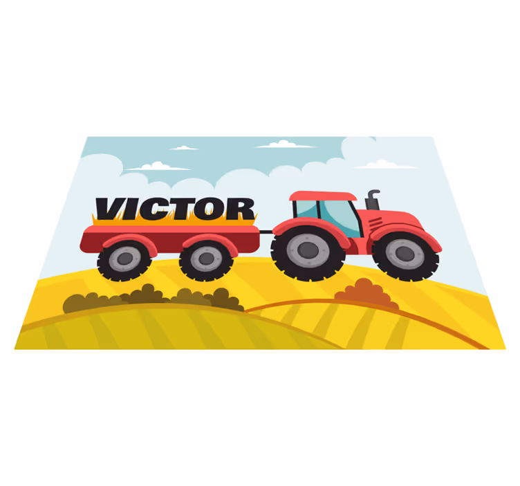 Colorful tractor and with personalised name kids placemat - TenStickers