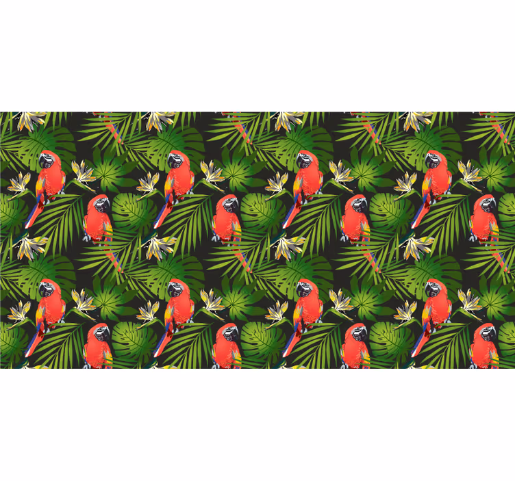 Jungle wall mural colorful parrots on gray background - TenStickers