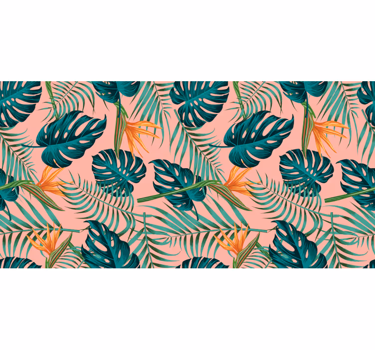 Jungle wall mural watercolor green and pink tropical - TenStickers
