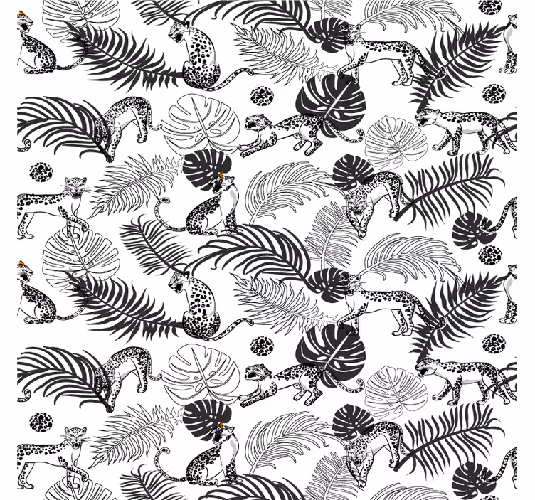 Jungle wall mural black and white leopard design - TenStickers