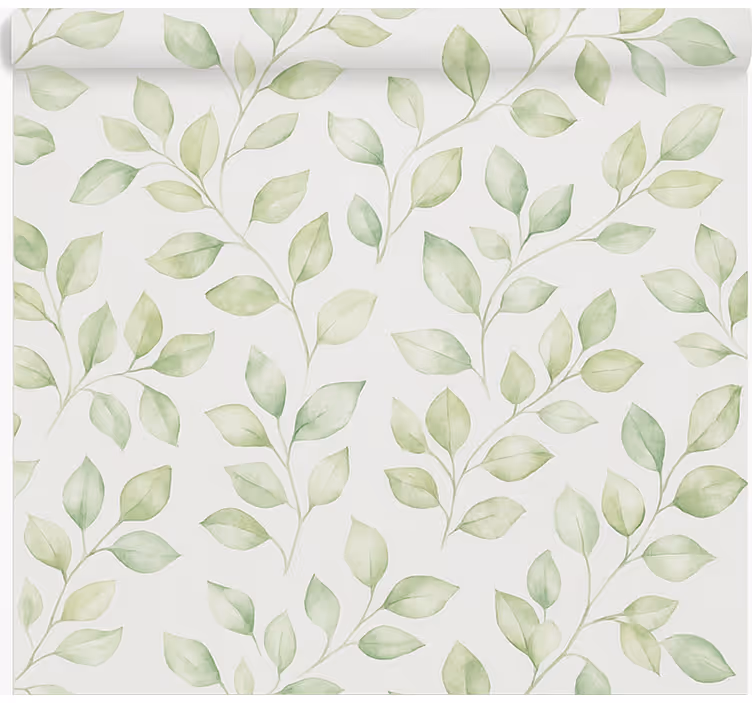 Bathroom mural with a white leaf pattern - TenStickers