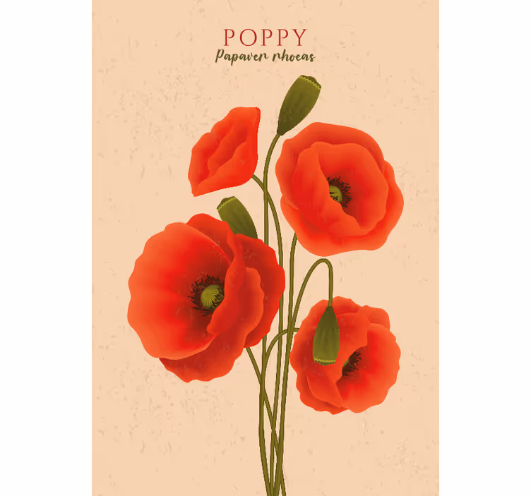 Beige wall mural with poppies - TenStickers
