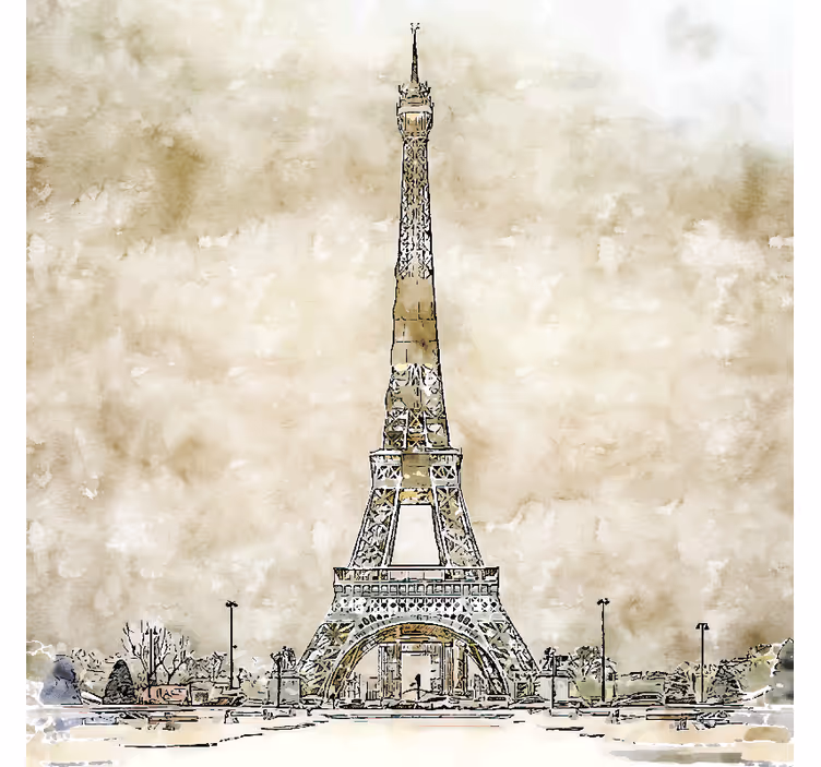 Beige wall mural watercolor eiffel tower art - TenStickers
