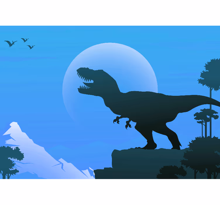 Blue wall mural featuring an angry roaring t-rex - TenStickers