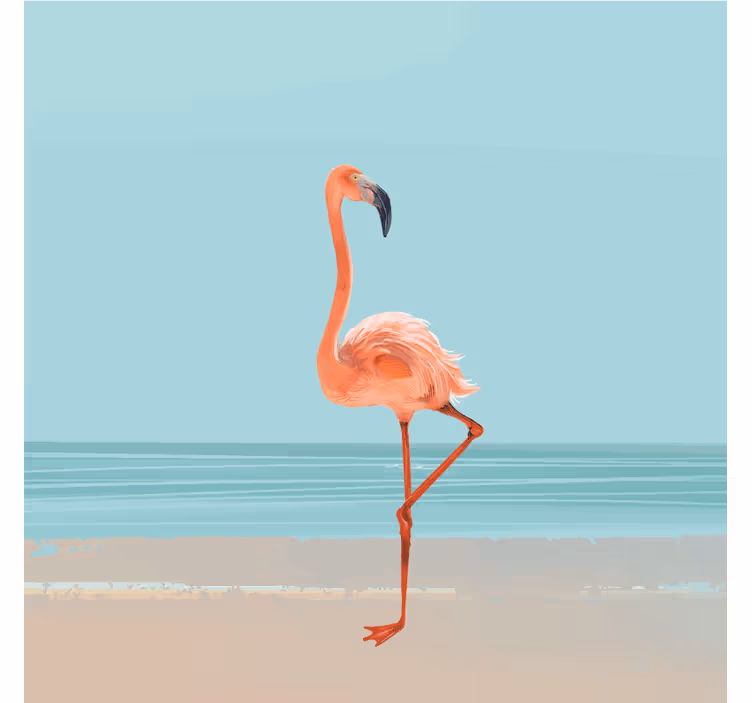 Blue wall mural flamingo art on sand - TenStickers