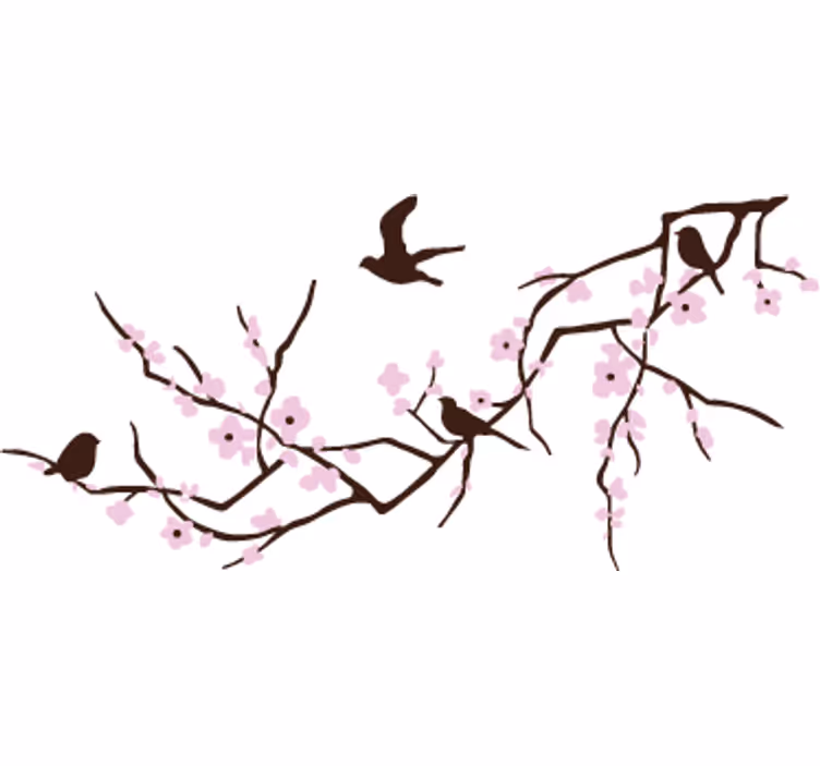 White wall mural horizontal frame and birds - TenStickers