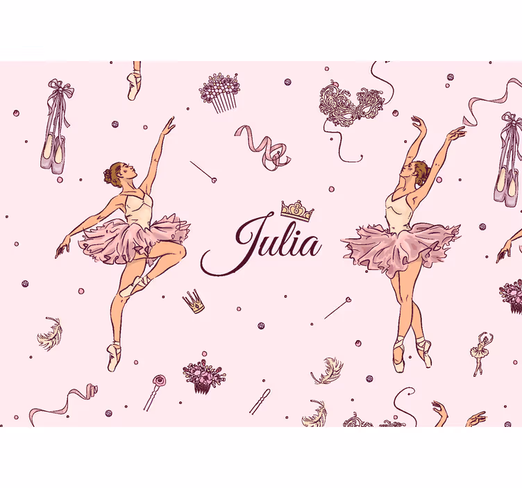 Pink wall mural ballet with name - TenStickers