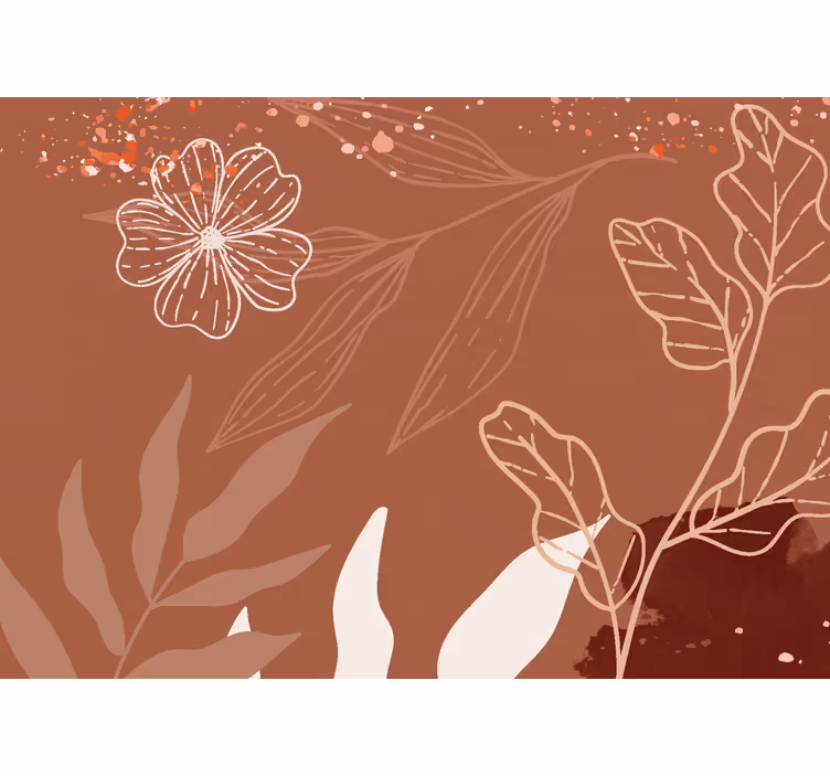 Terracotta wall mural with minimalistic leaf design - TenStickers