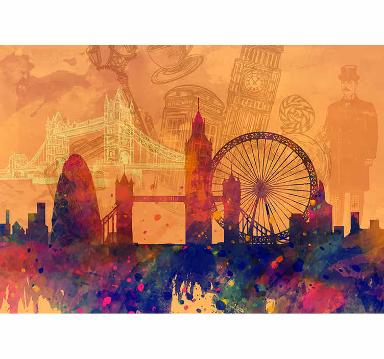 Orange wall mural historic skyline silhouette - TenStickers