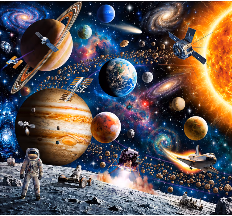 Space mural solar system design for kids room - TenStickers