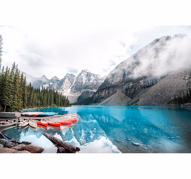 Lakeside Mountain View landscape mural wallpaper - TenStickers