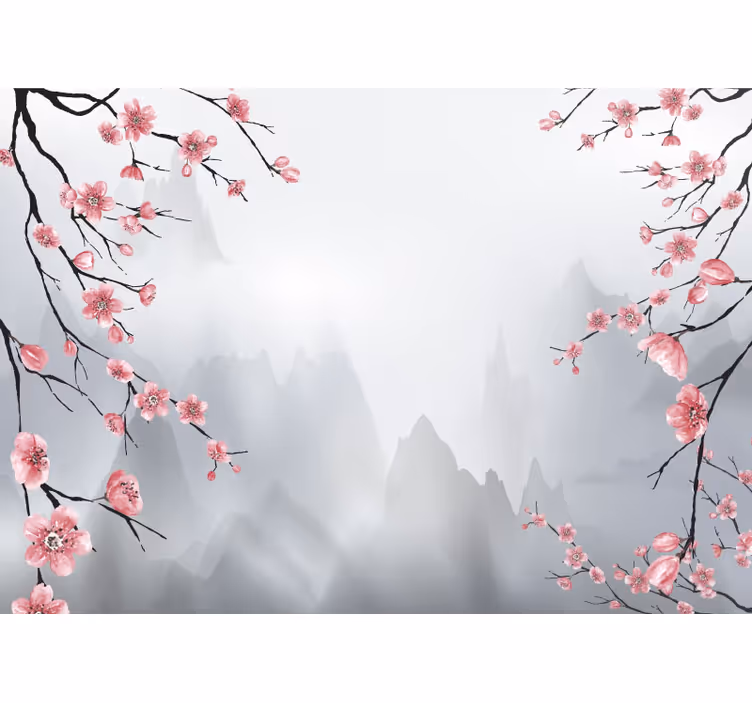Cherry blossom and mountains wall mural - TenStickers