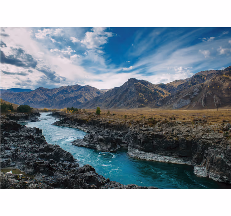 River Mountain Vista landscape mural wallpaper - TenStickers
