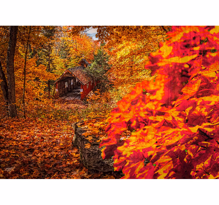 Landscape mural wallpaper autumn cottage scene - TenStickers