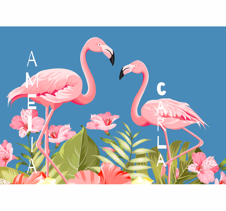Flamingos with blue background wall mural - TenStickers