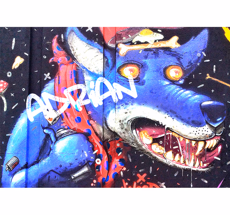 Customisable Blue Wolf graffiti wall mural - TenStickers