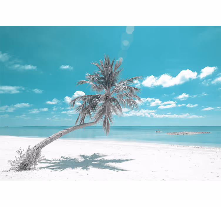Beach with leaning palm tree sea mural - TenStickers