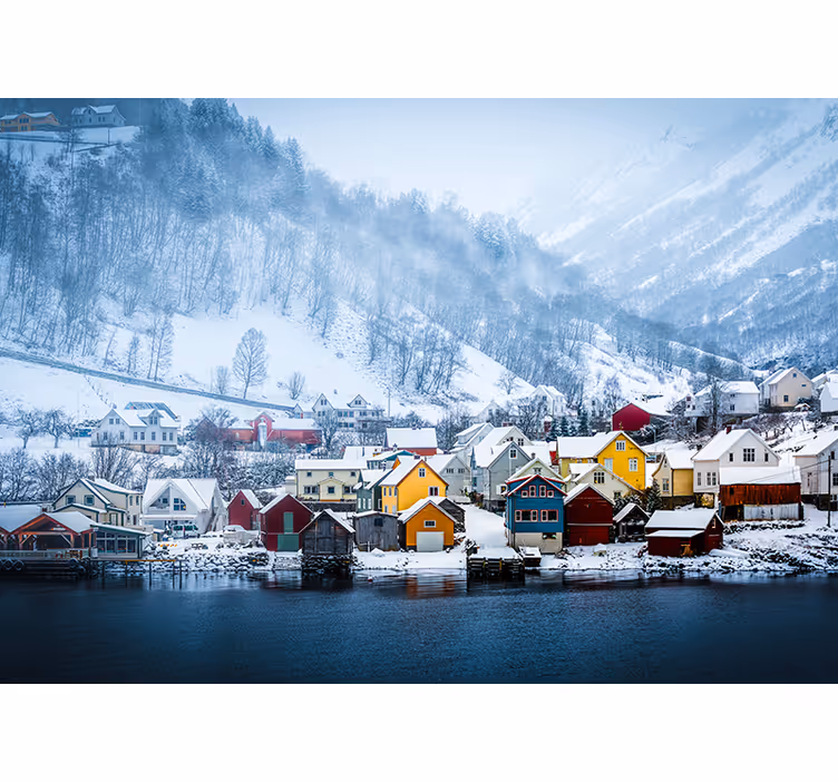 City wall mural colorful coastal village - TenStickers