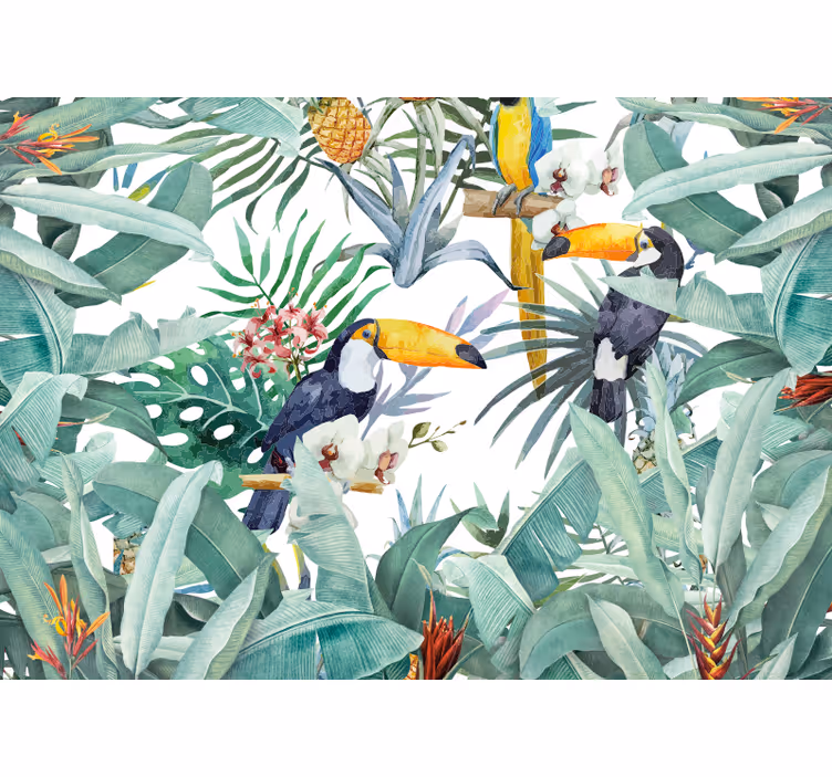 Painted jungle with birds Forest Wall Mural - TenStickers