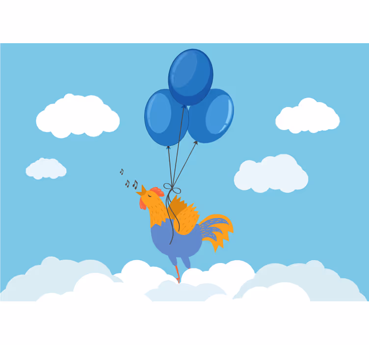 Children wall mural singing rooster balloons - TenStickers