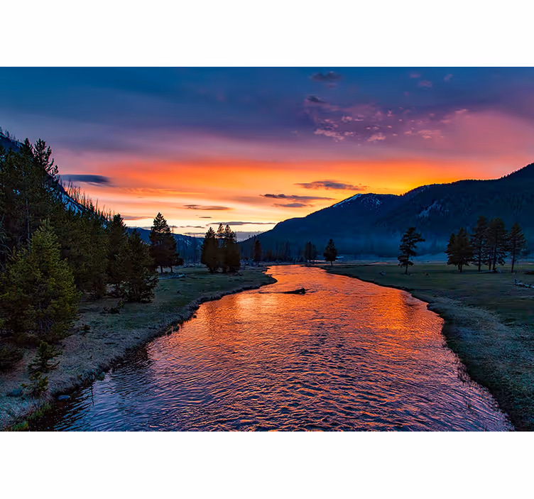 Sunset River Vista landscape mural wallpaper - TenStickers