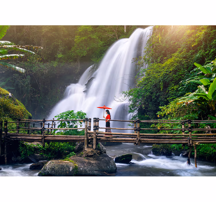 Landscape mural wallpaper serene waterfall scene - TenStickers