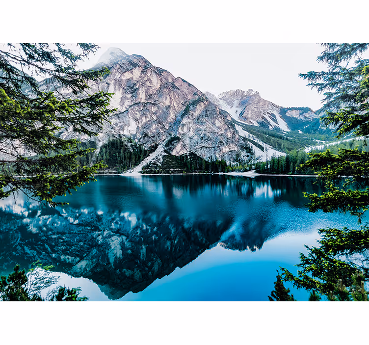 Landscape mural wallpaper mountain reflection lake - TenStickers