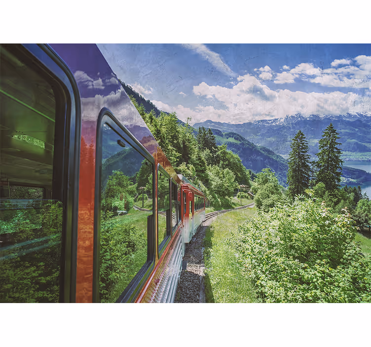Landscape mural wallpaper mountain railway adventure - TenStickers