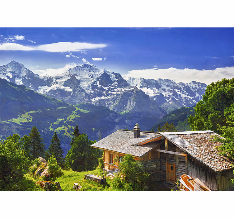 House with mountain look nature wall mural - TenStickers