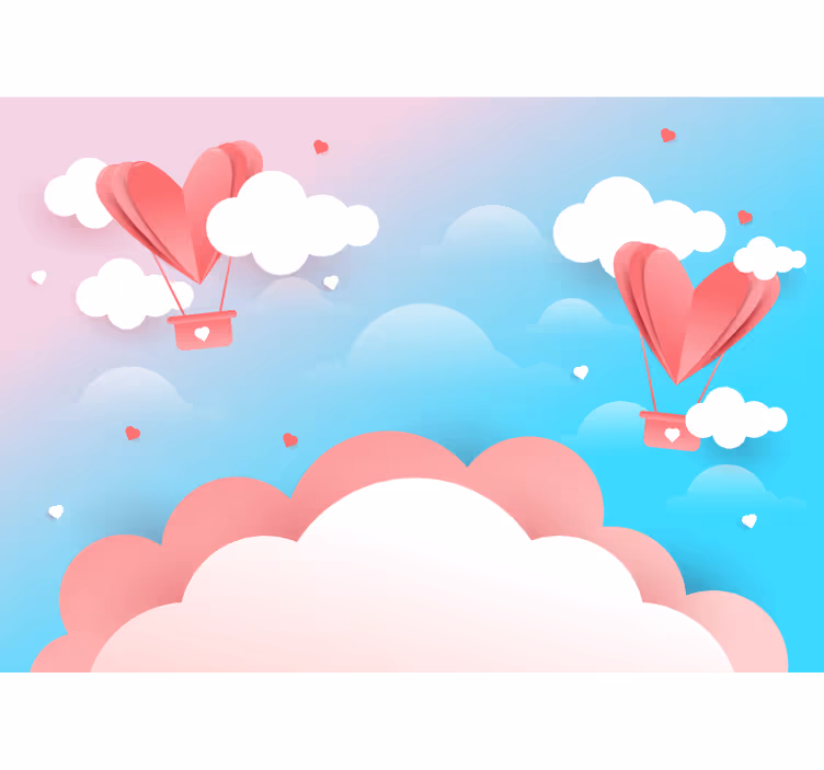 Love wall mural floating heart balloons - TenStickers