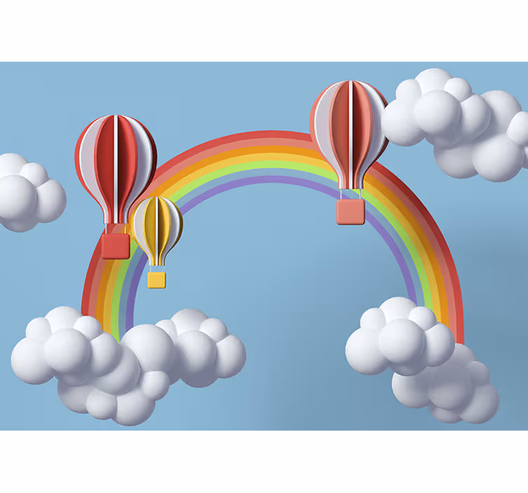 Mural quote colorful hot air balloons - TenStickers