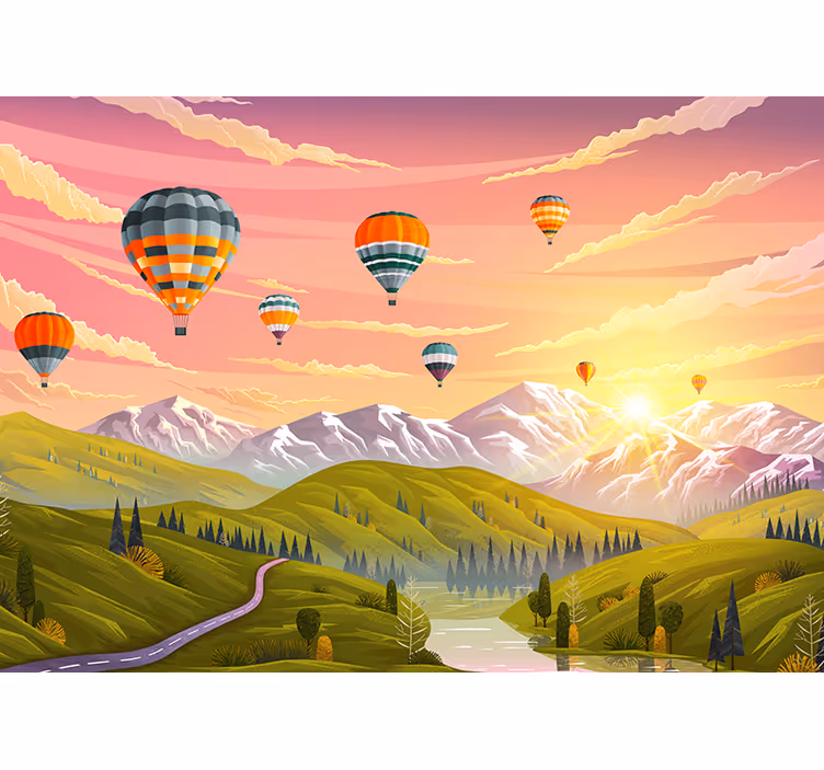 Landscape mural wallpaper hot air balloons - TenStickers