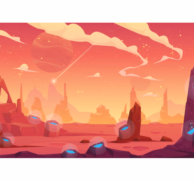 Red and yellow cartoon space Kids wall Murals - TenStickers
