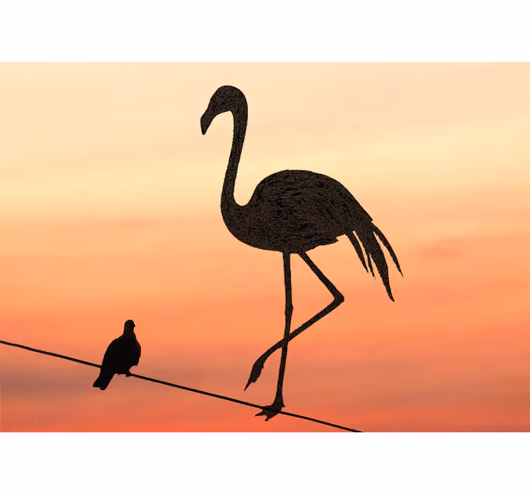 Flamingo and birds living room wall mural - TenStickers