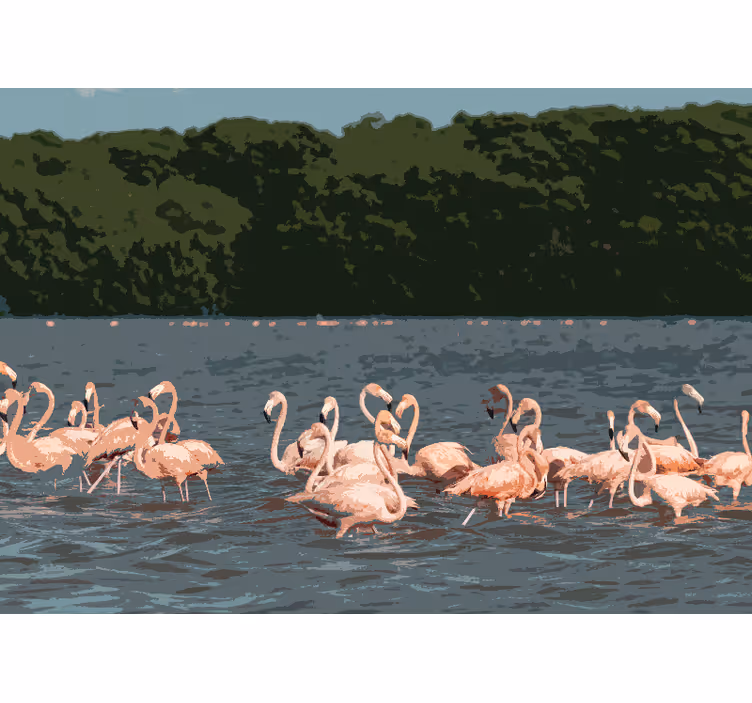 Animal wall mural flamingo flock gathering - TenStickers
