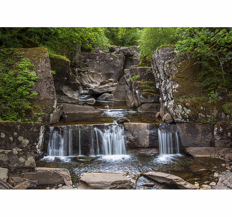 Mountain wall mural serene nature waterfall - TenStickers