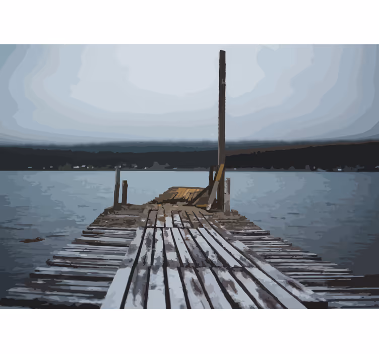 Old destroyed wooden dock bridge 3D Wall Mural - TenStickers