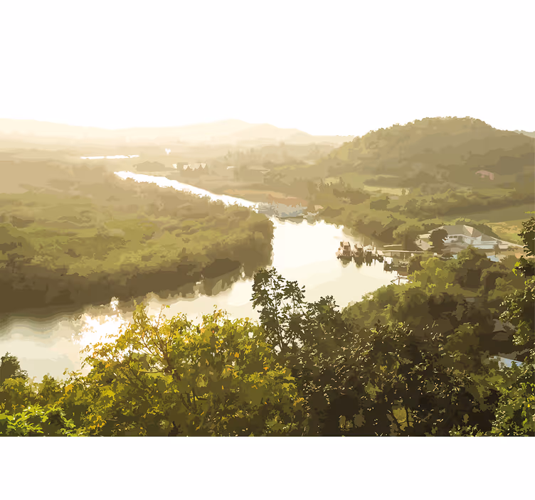 Landscape mural wallpaper serene river view - TenStickers