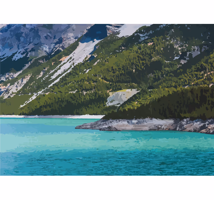 Landscape mural wallpaper mountain lake serenity - TenStickers