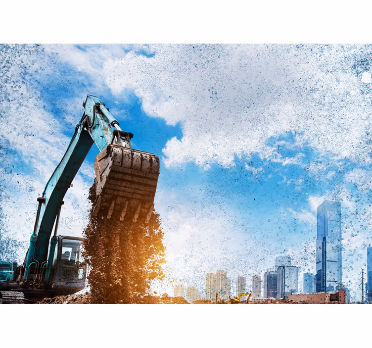 City wall mural construction machine activity - TenStickers