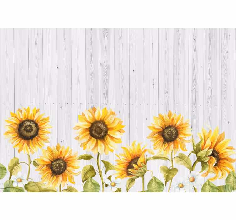 Sunflowers over wooden texture flower mural - TenStickers