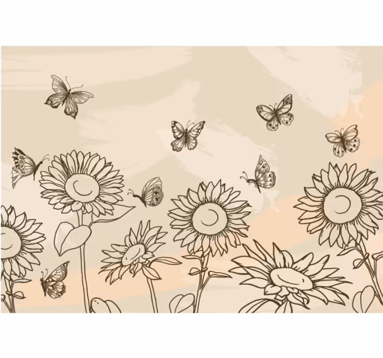 Sunflower Butterfly Sketch flower mural - TenStickers